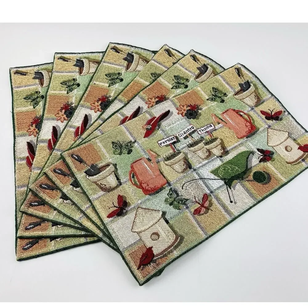 Placemats Set 6 Herb Garden Theme Bird Butterflies Red Hat Park B Smith Tapestry
